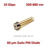 PIN فوتودیود GaAs مناسب محدوده طیفی 880-500 نانومتر با سطح حساس 60um و فرکانس قطع 10Gbps دارای لنز کروی